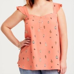 Torrid Crepe Coral Cactus Tank Top